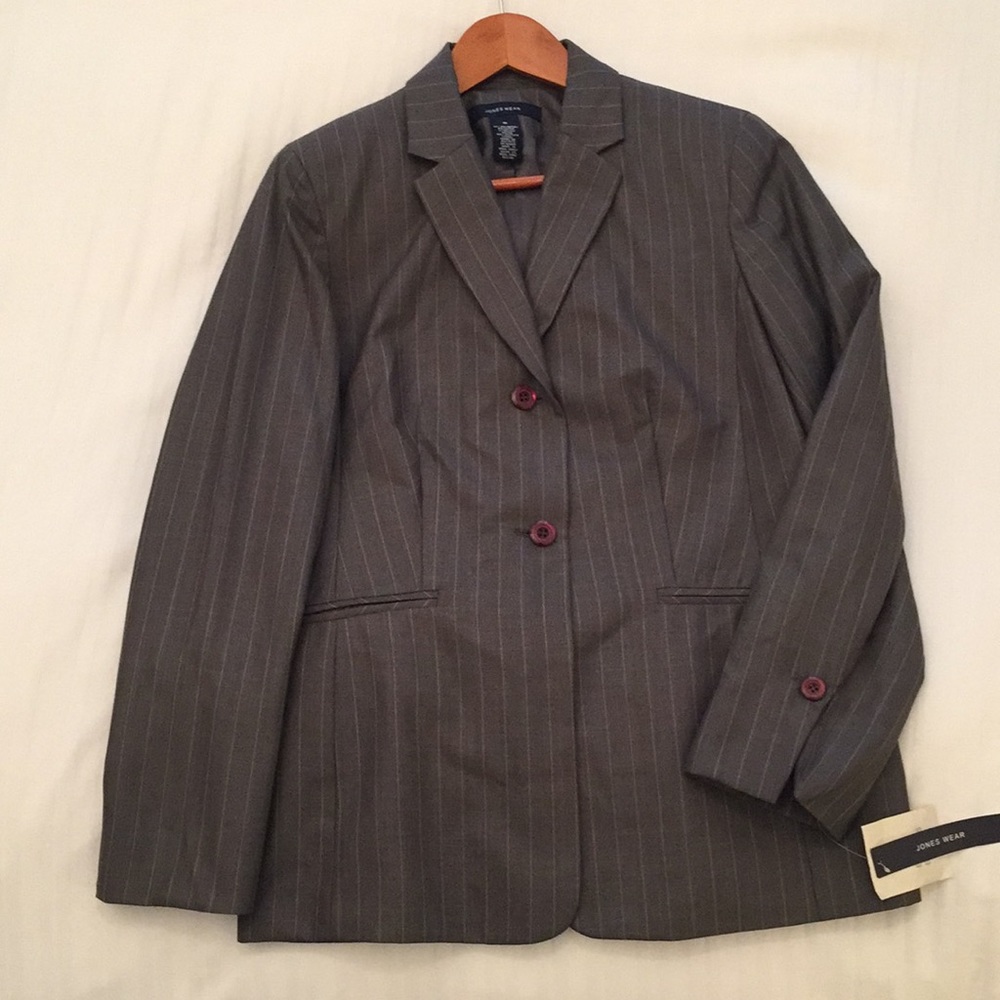 Jones Wear 2-Piece Pant Suit - Grey Pinstripe